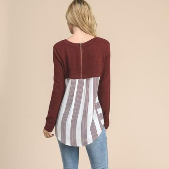 Maroon light weight sweater with striped back - Picture 2 of 5